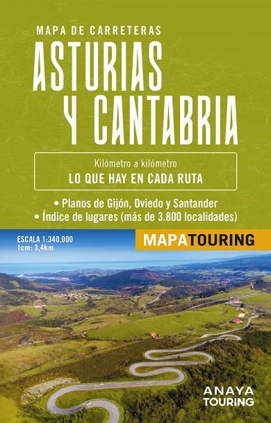 Mapa de carreteras Asturias y Cantabria (desplegable), escala 1:340.000 | 9788491588597 | Anaya Touring