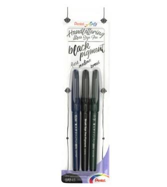 Retoladors 3 Brush Pens (fi / mig / ample) tinta negre | 4016284346136